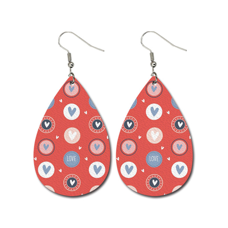 Wholesale Valentine's Day Striped Heart Shape Carriage Love Leather Drop Shape Earrings