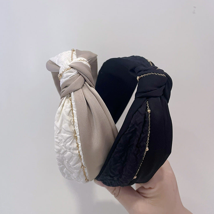 Wholesale   Light luxury high Skull top headband female high-end hairpin knotted wide edge hair pressing headband  face