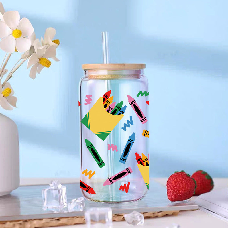 Wholesale Colorful Teacher's Day Stationery School Bus Series 16oz Cup UV DTF Wraps