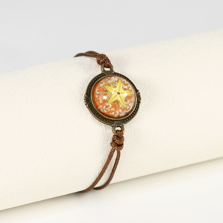 Wholesale 12pcs Wax Rope Vintage Starfish Natural Resin Bracelet