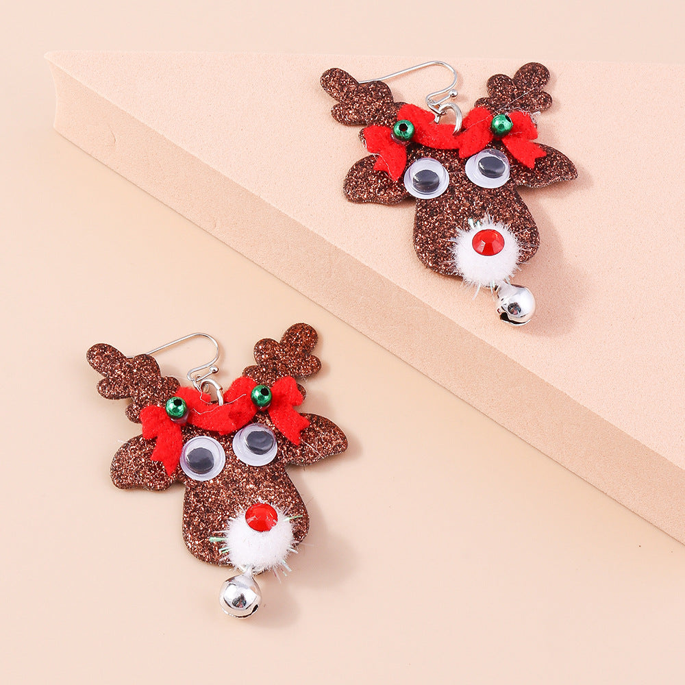 Wholesale Christmas Elk Earrings Sequin Bow Christmas Plastic Ear Hooks
