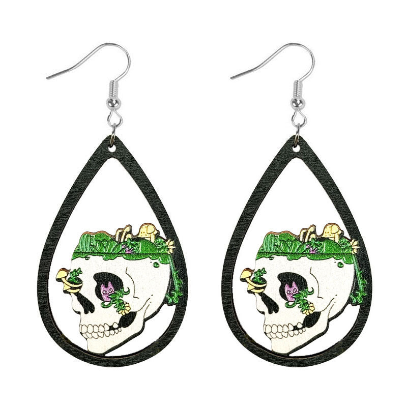 Pendientes de madera de estampado al por mayor de halloween