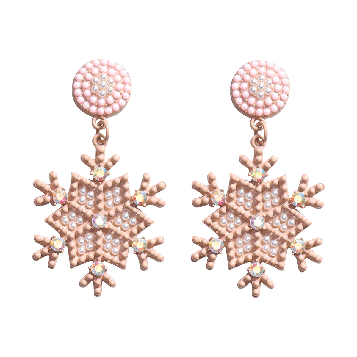 Wholesale Christmas Snowflake Alloy Rice Beads Spray Paint Earrings