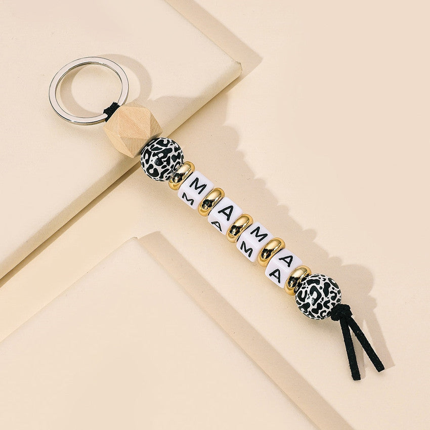 Wholesale Mother's Day MAMA Letter Silicone Bead Metal Keychain