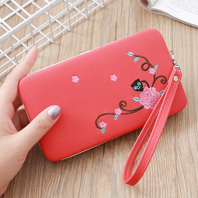 Caja de hebilla magnética de monedera de monedera de monedas bordadas de Pu Cat al por mayor