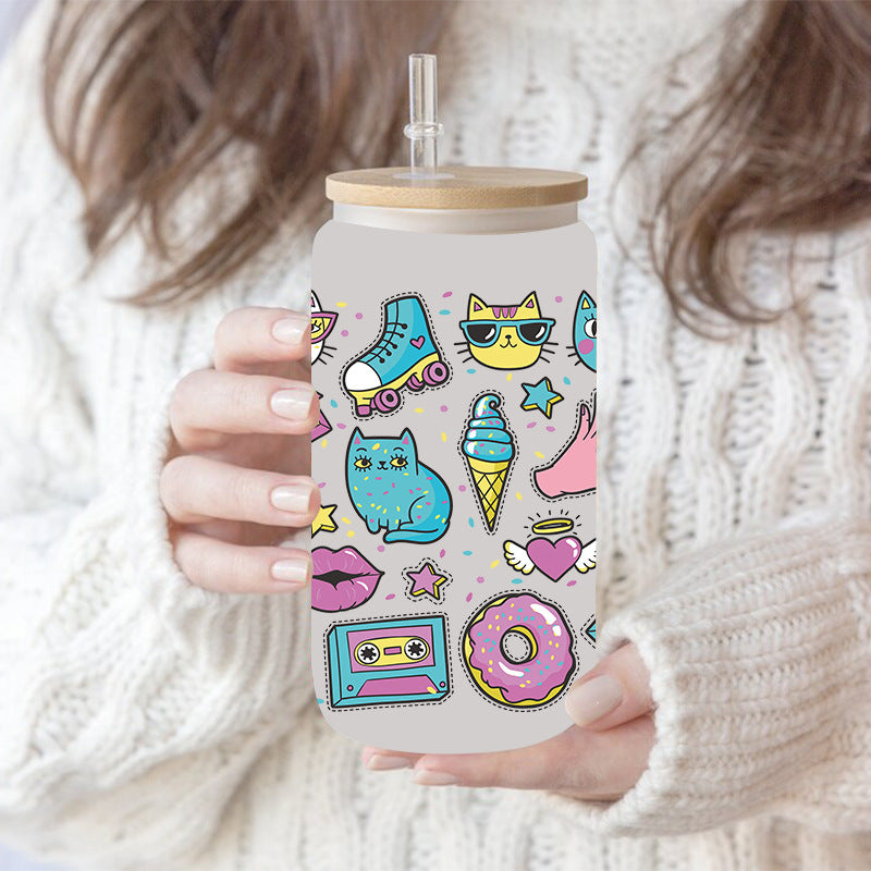 Wholesale Uv Transfer Sticker Glass Cup  Crystal Sticker 16oz Cup UV DTF Wraps