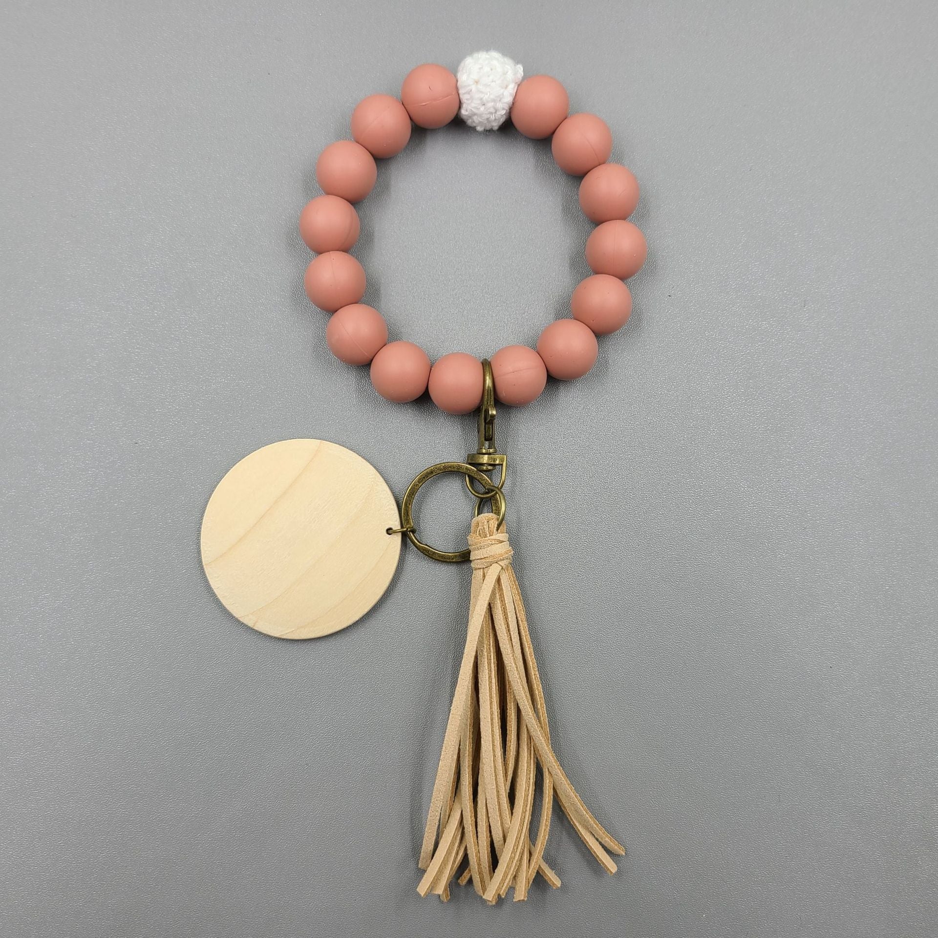 Wholesale Tassel Wood Chip Silicone Beaded Bracelet