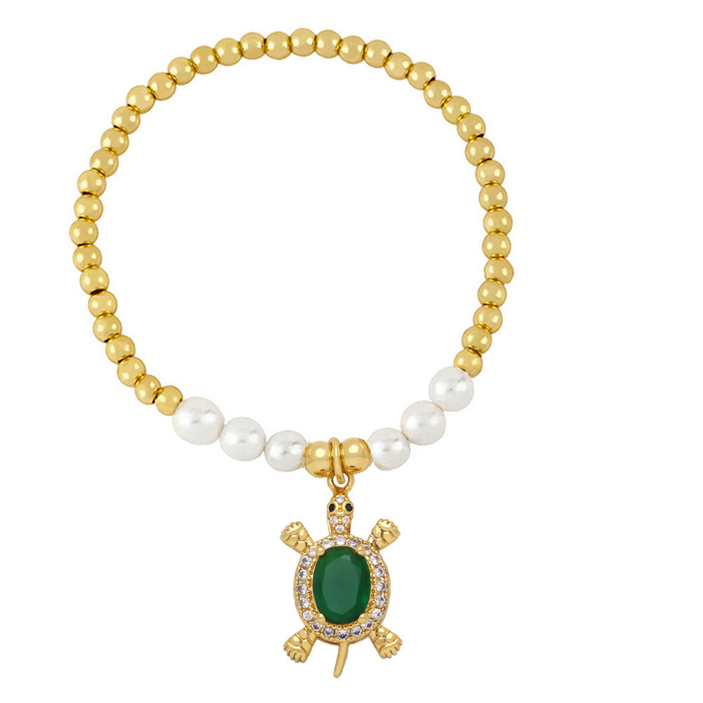Wholesale Micro Setting Colored Zircon Ocean Wind Sea Turtle Pendant Copper Bracelet