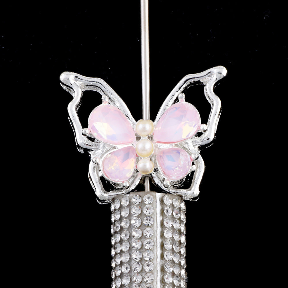 Wholesale Alloy Cut-out Mocha Color Butterfly Diamond Ball Can Be Worn Straight Hole Beads DIY Accessories