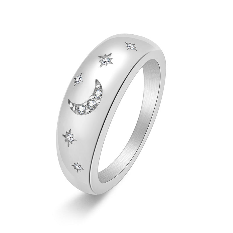 Wholesale Star Moon Titanium Steel Diamond Ring