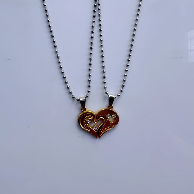 Wholesale Heart to Heart  Diamond Peach Heart Pendant Lovers  Alloy Necklace Bracelets