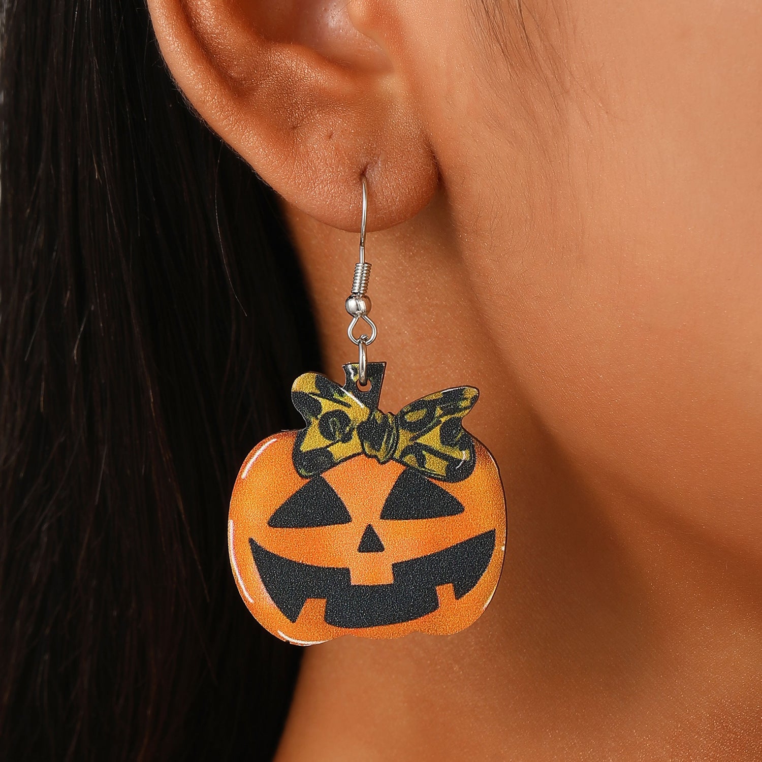 Wholesale Gothic Cowboy Style Wooden Funny Pumpkin Halloween Earrings