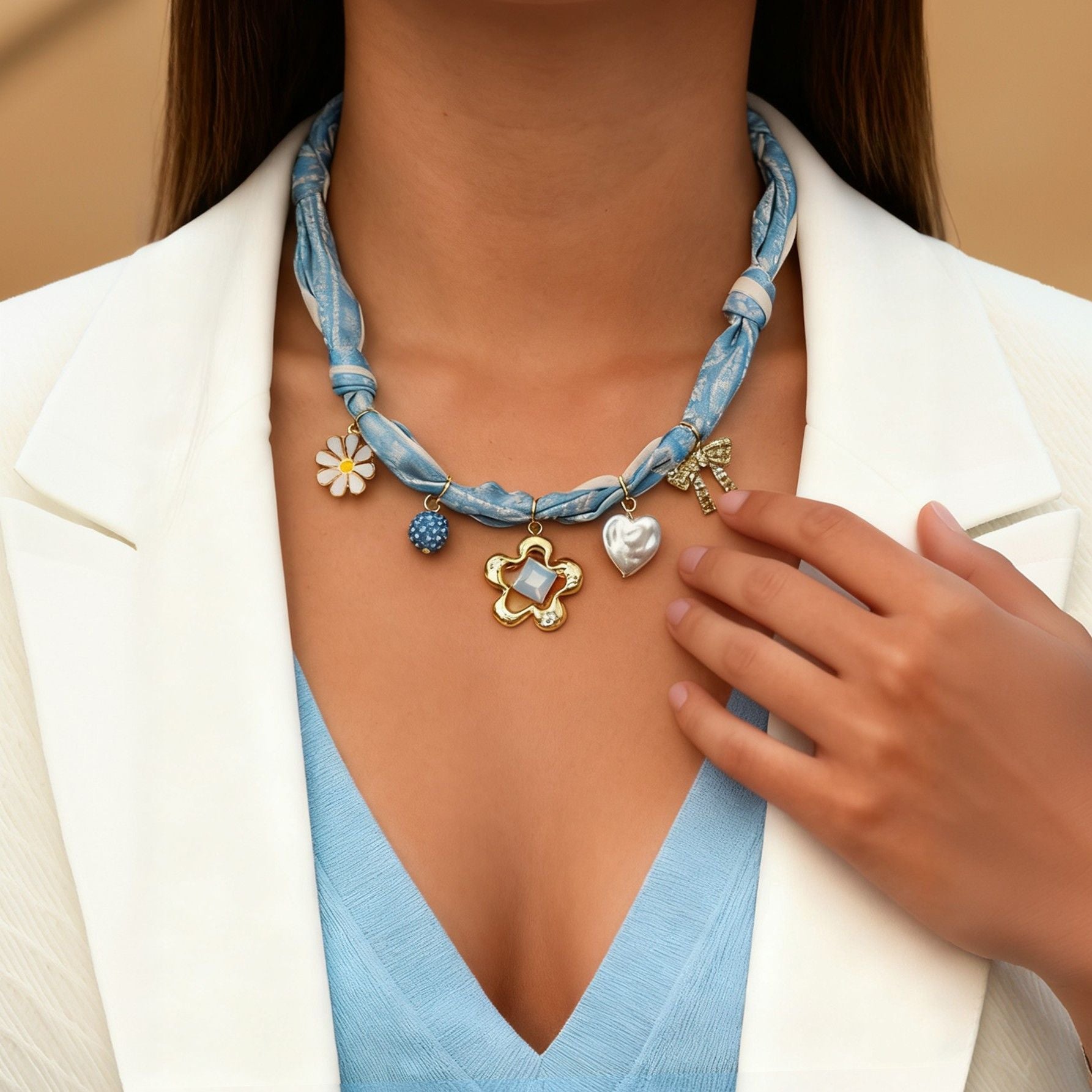 Wholesale Dopamine Color Silk Necklace Light Luxury Flower Silk Necklace
