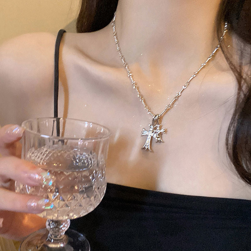 Wholesale Double Cross Diamond Clavicle Necklace
