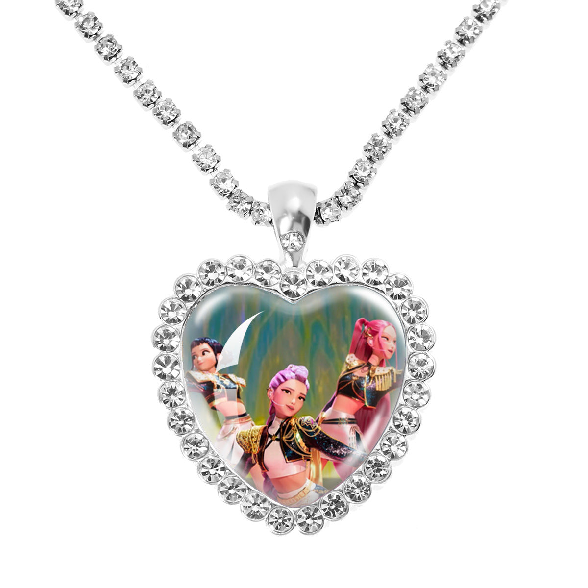 Wholesale Purple Cartoon Girl Time Gem Peach Heart Water Diamond Necklace OLY Exclusive