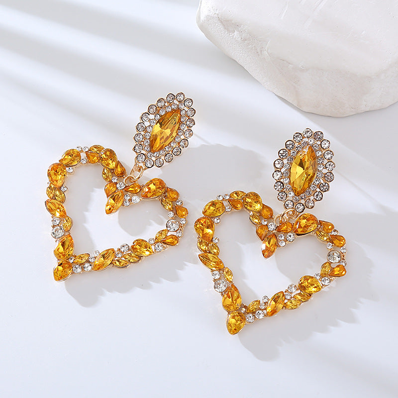 Wholesale Heart-shaped Alloy Inlaid Diamond Earrings