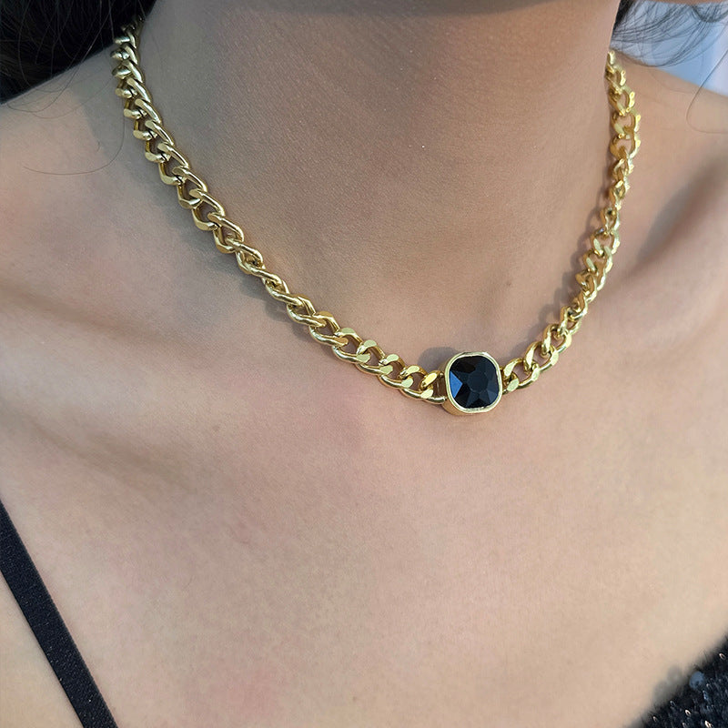 Wholesale Cuban Chain Necklace Bracelet Ring Earrings Real Gold Electroplated Titanium Steel Non-fading Set