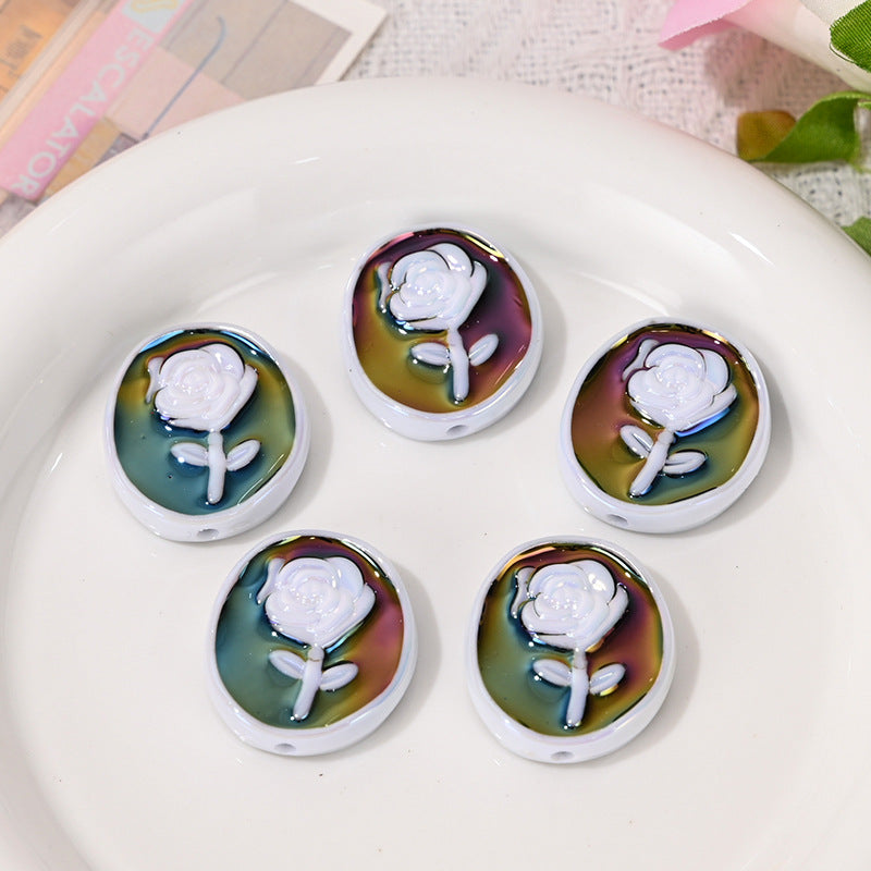 Wholesale  10pcs/pack Double sided rose round cake with straight hole bead   Acrylic Beads