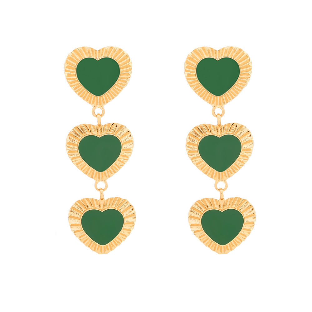 Wholesale Long multi-layered heart-shaped earrings with dripping oil