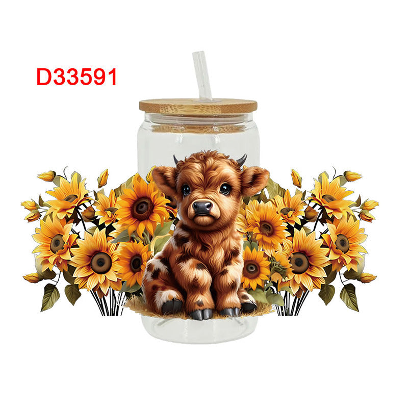 Wholesale Western style flowers butterflies calves 16oz Cup UV DTF Wraps