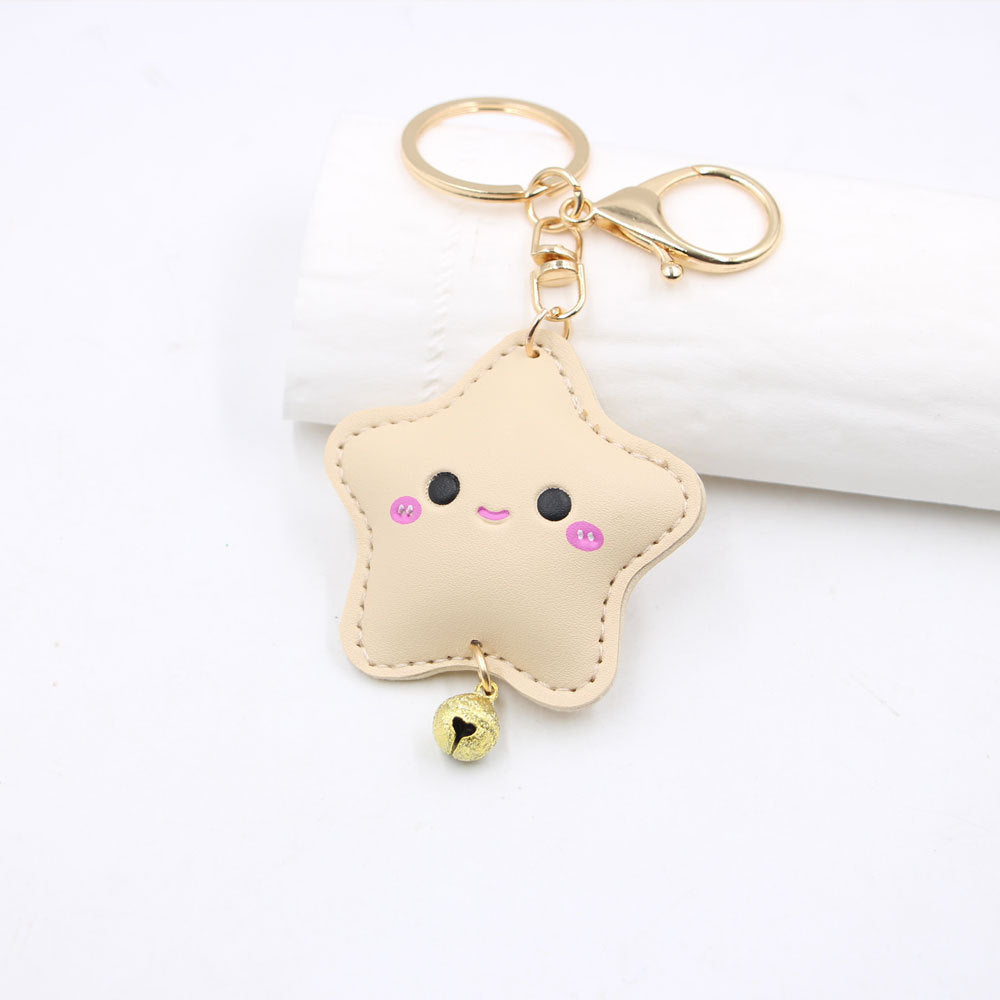 Wholesale Cute Embossed Star Car Keychain Face Faux Leather With Electroplated Finish Trendy Bag Charm Fashion Accessory For Gift And Resale