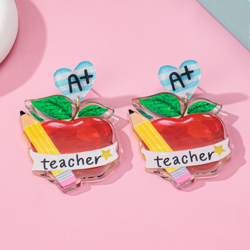 Wholesale Teacher' s Day Apple Acrylic Earrings