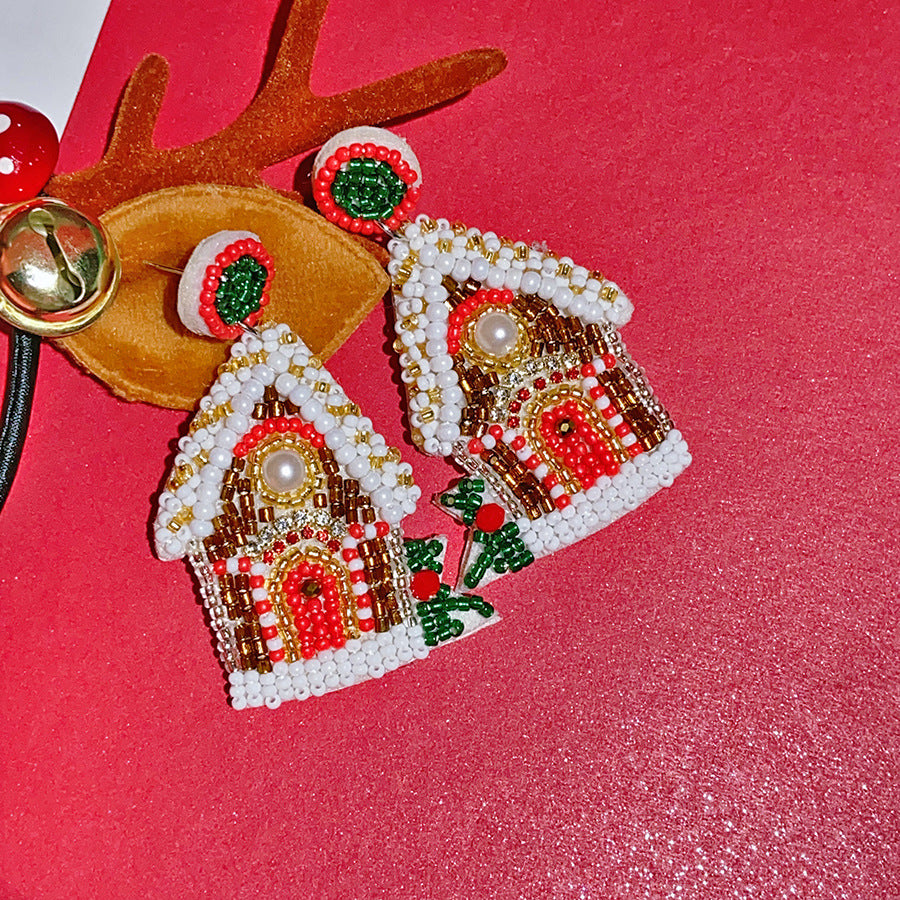 Wholesale Christmas House Plastic Rice Ball Earrings