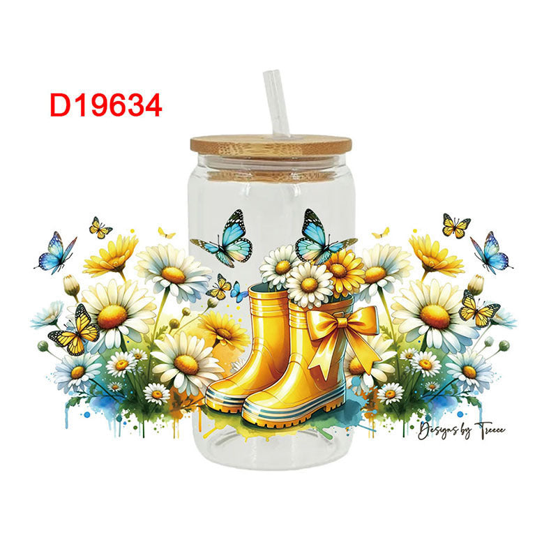 Wholesale Flower Butterfly Cat 16oz Cup UV DTF Wraps