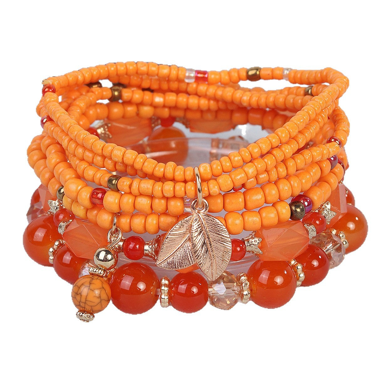 Wholesale  Bohemian Multi-Layered Beaded Leaf Pendant Bracelet