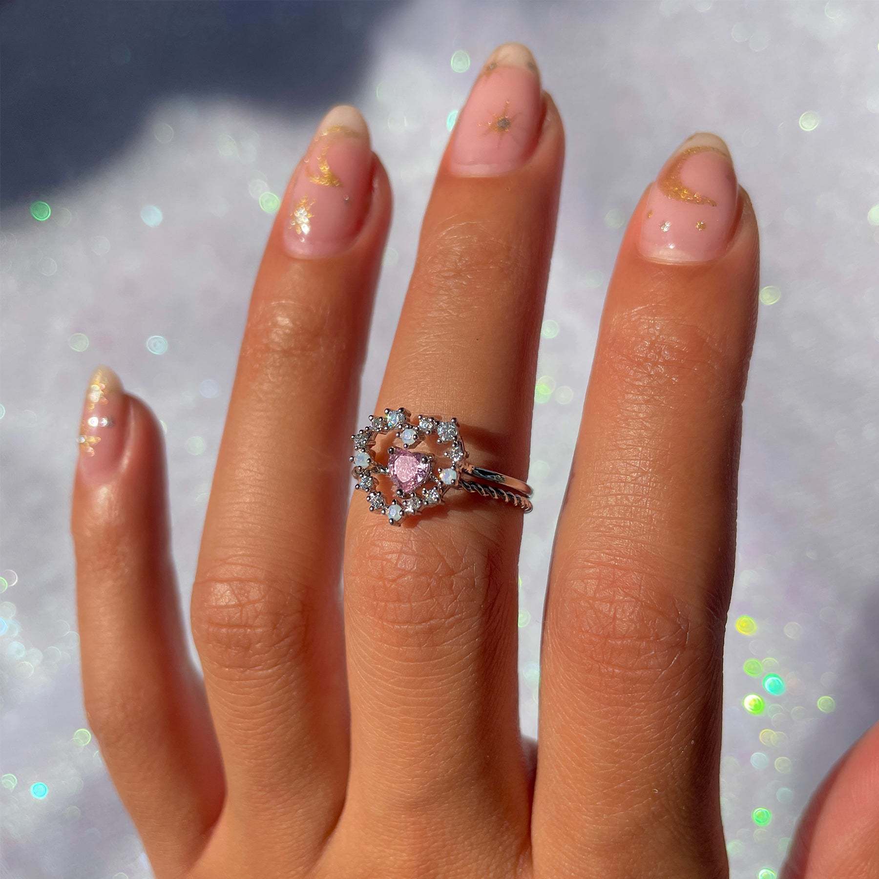 Wholesale Pink gemstone heart set diamond ring