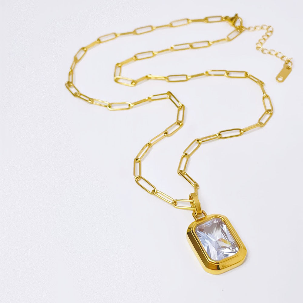 Wholesale Square colored diamond stainless steel necklace