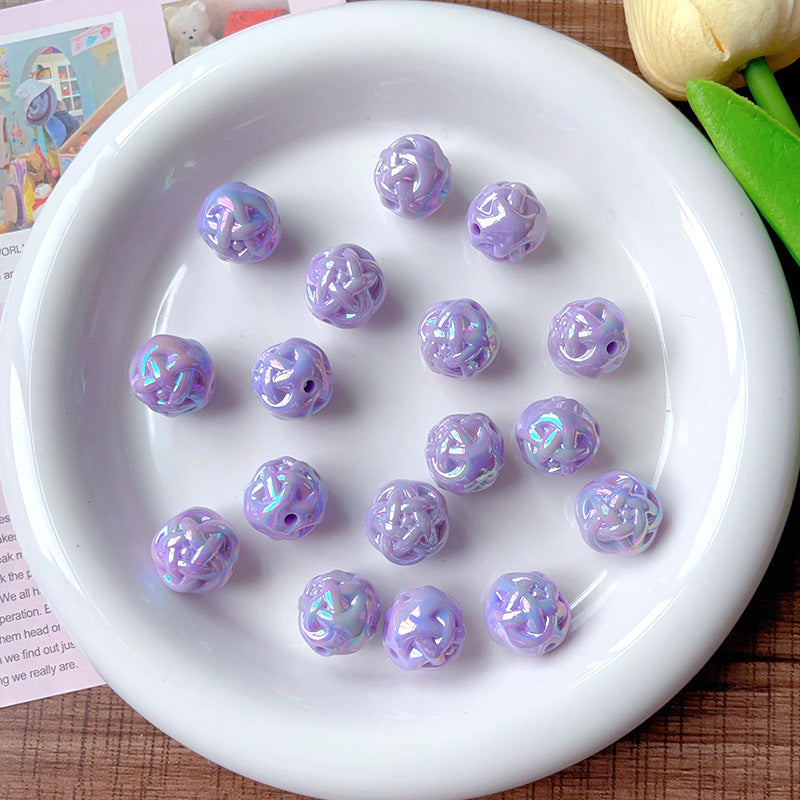 Wholesale 10pcs AB Color Plated Solid Color Wool Ball Straight Hole Acrylic Beads