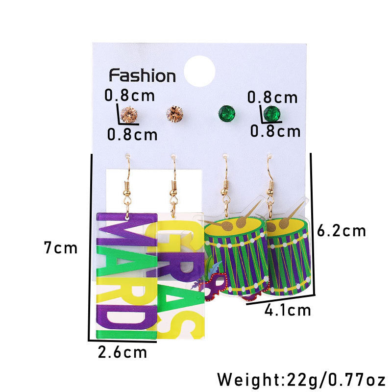 Wholesale Music Carnival 4 Pair Acrylic Earrings suit