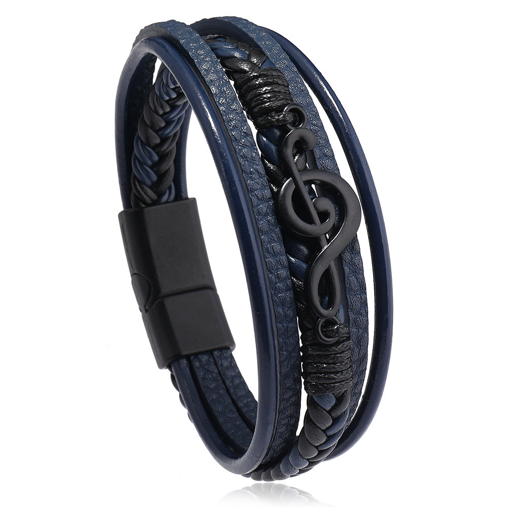 Wholesale Music symbol leather multi-layer magnetic buckle men' s bracelet