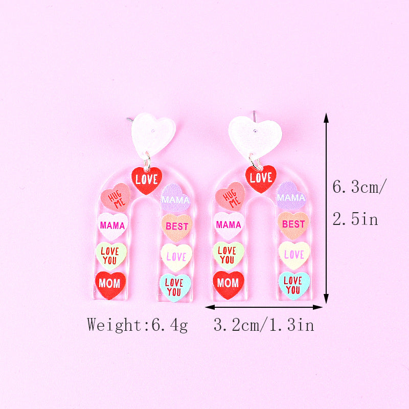 Wholesale Mother's Day Love MOM Letter Women's Heart Shaped Gift LOVE Earrings