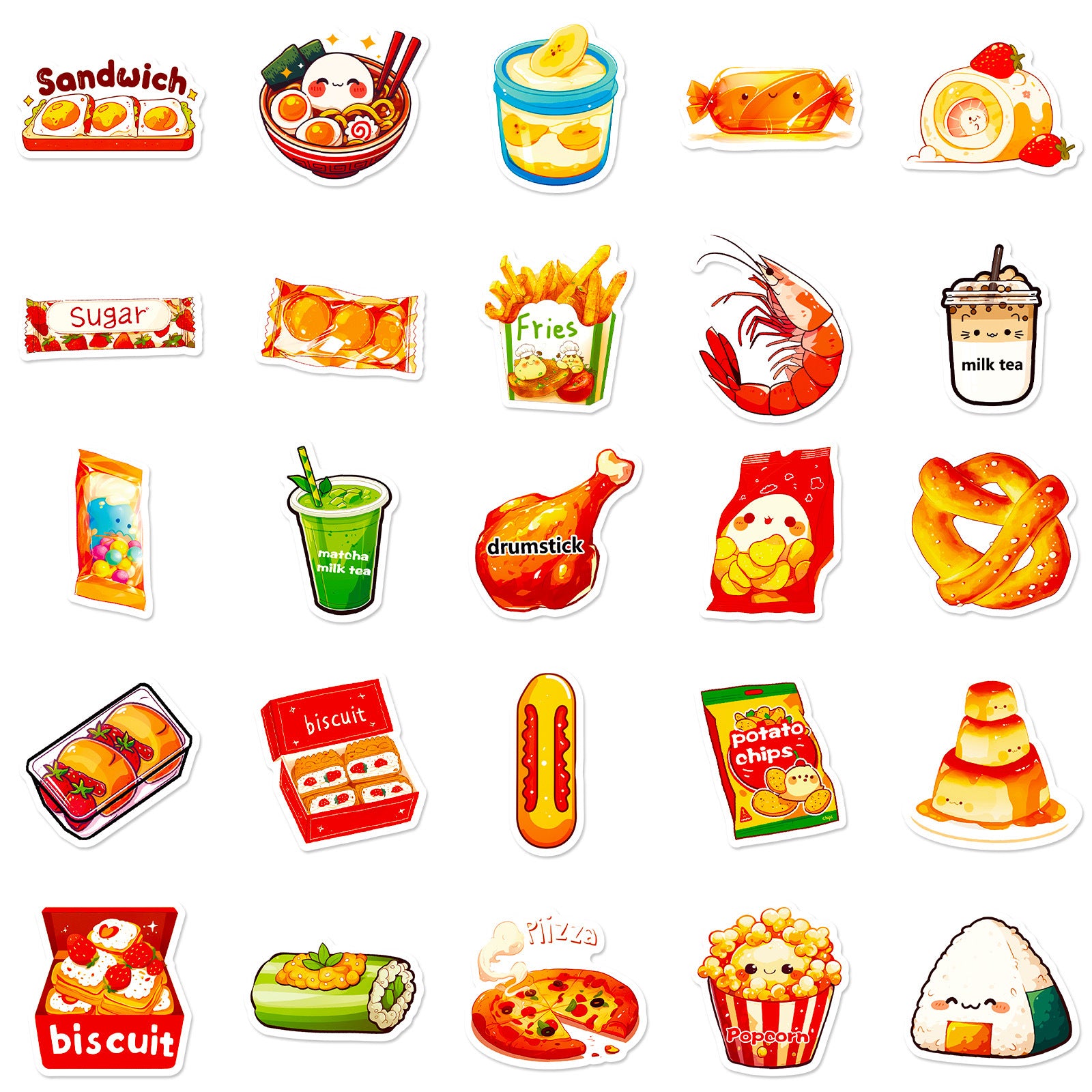 Wholesale 50pcs snacks Guandong boiled pudding Rice and vegetable roll graffiti sticker