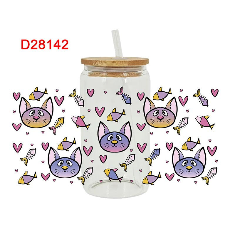 Wholesale Cute Cartoon Cat and Dog Series 16oz Cup UV DTF Wraps
