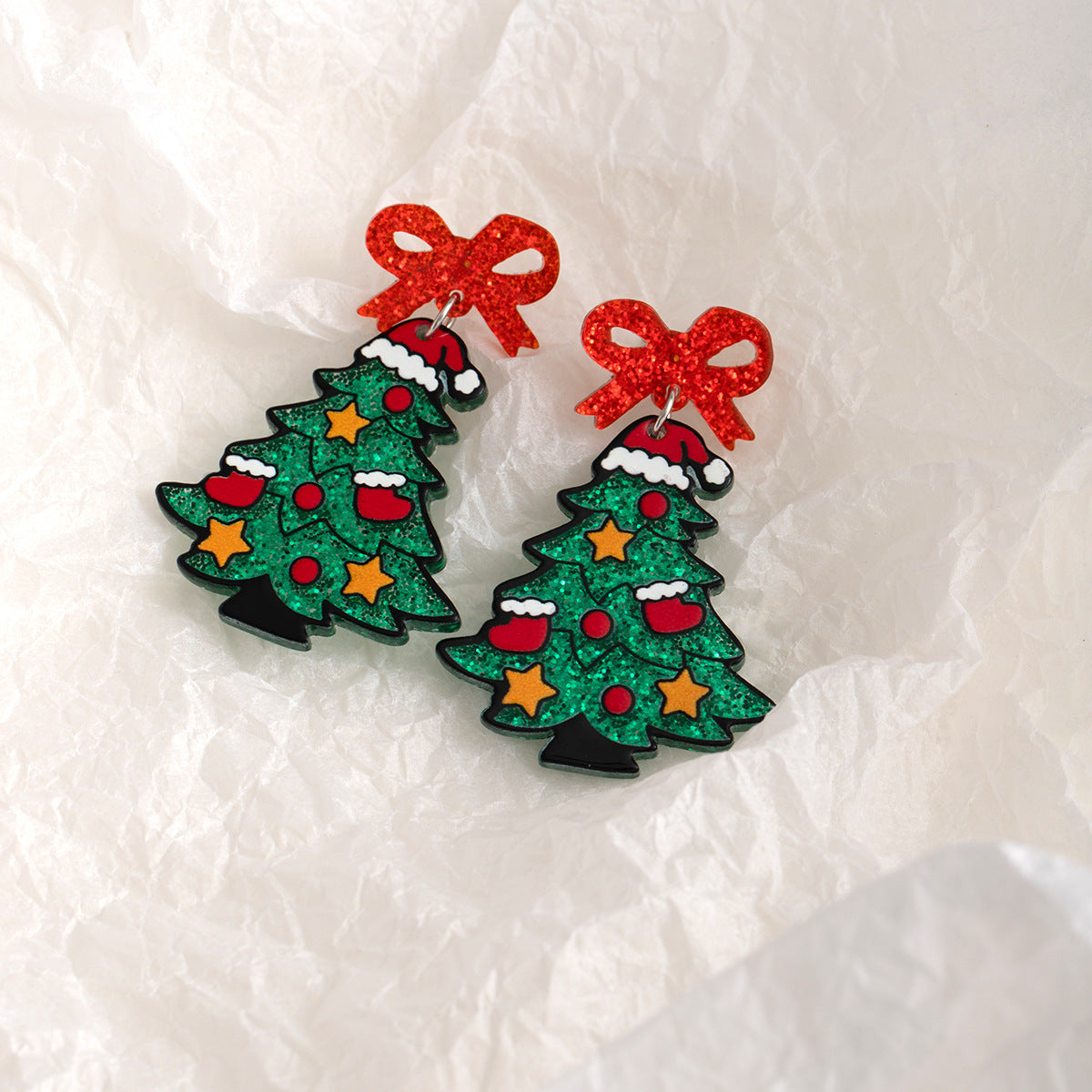 Wholesale Cartoon butterfly tassel Christmas tree earrings
