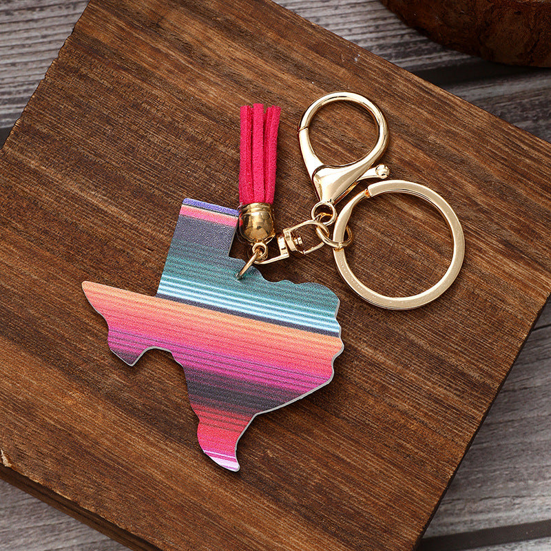 Wholesale Tassel Rainbow Cactus Leather Keychain