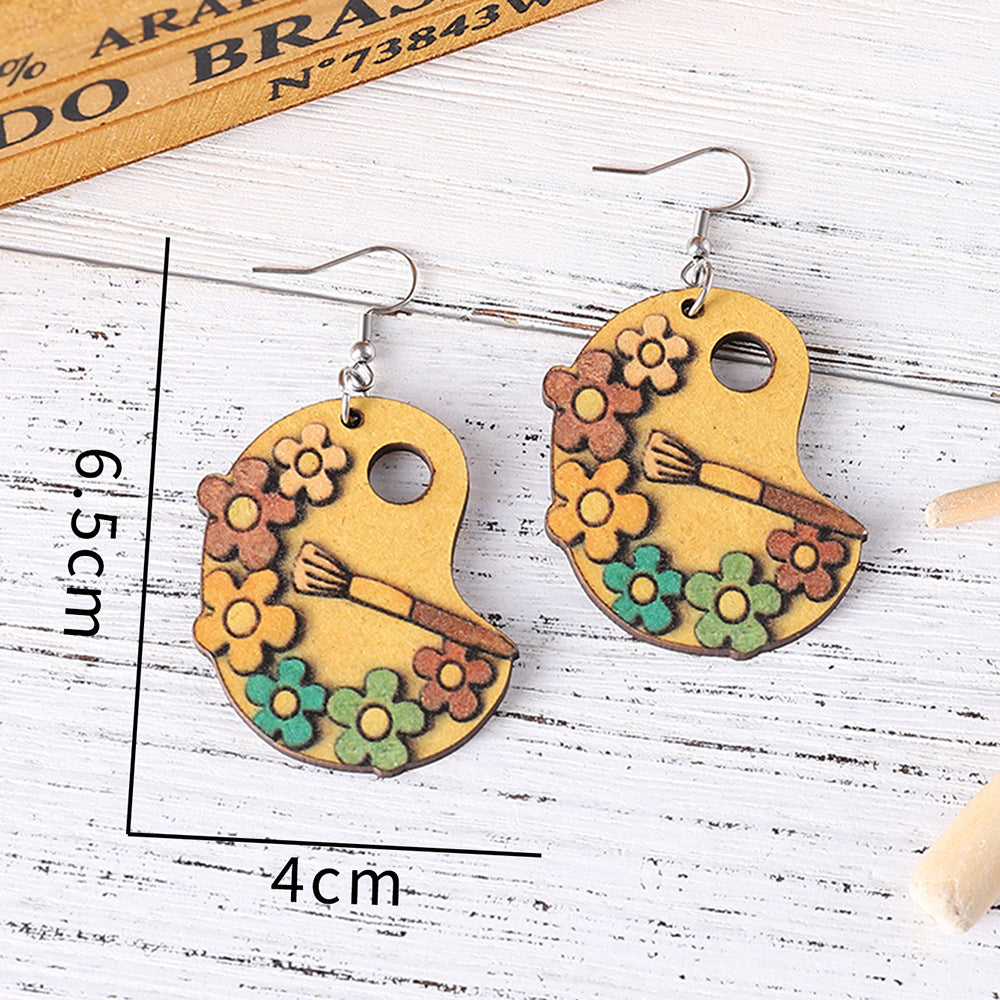 Wholesale paint tray brush painting small daisy flowers double sided wooden earrings