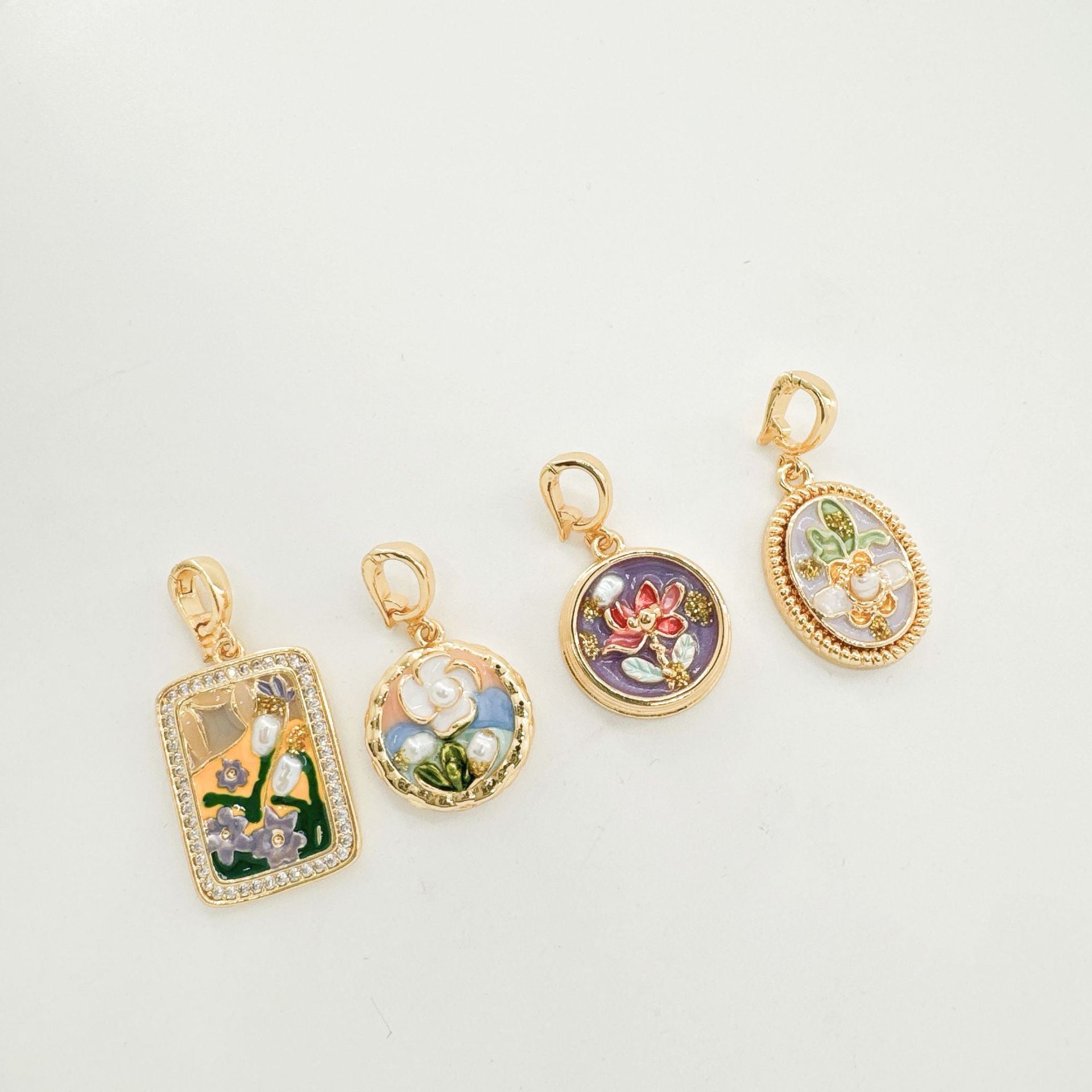 Wholesale 18K Hand painted Oil Painting Series Ancient Technique Enamel Inlaid Natural Pearl Pendant