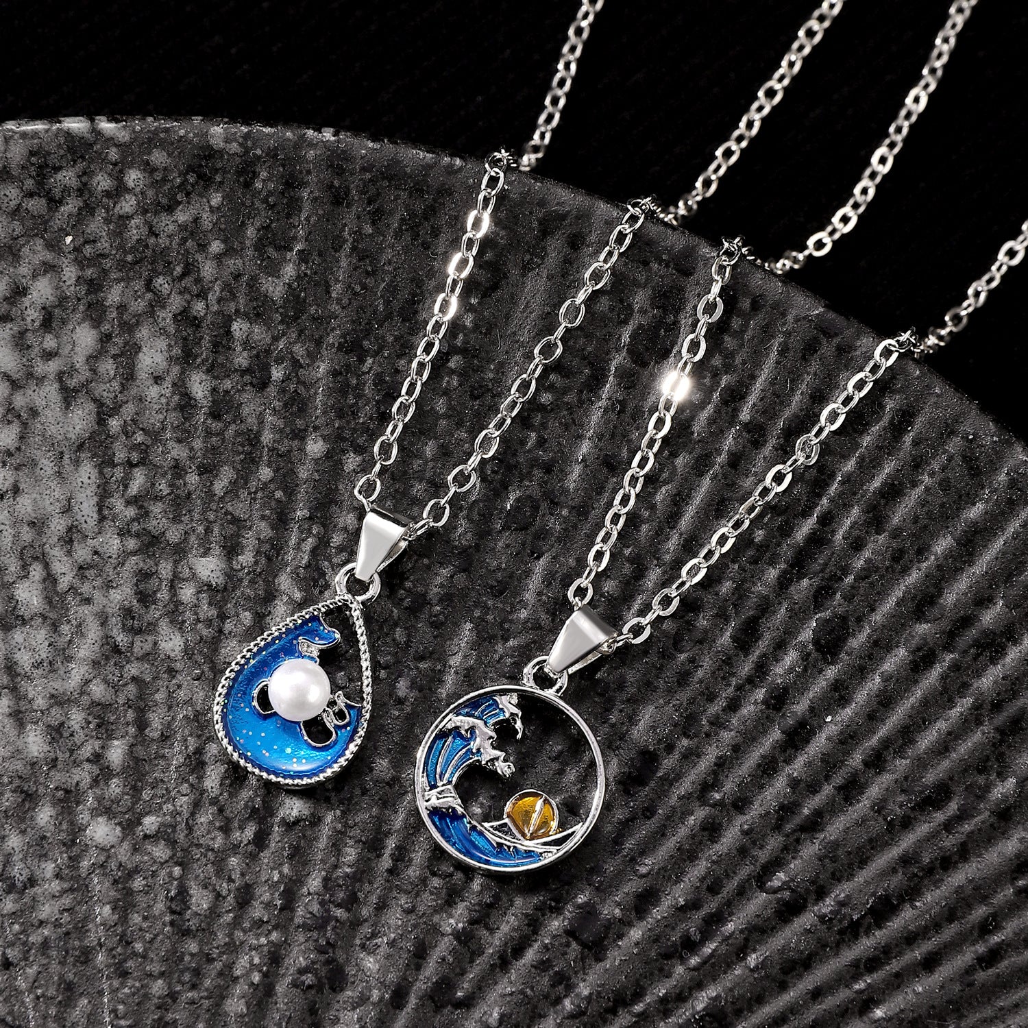 Wholesale Ocean Wave Hollow Pearl Pendant Necklace