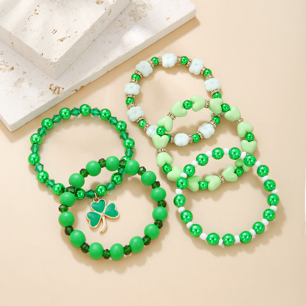 Wholesale 50PCS  St. Patrick's Day Shamrock Pendant Polymer Clay Resin Bracelet Set