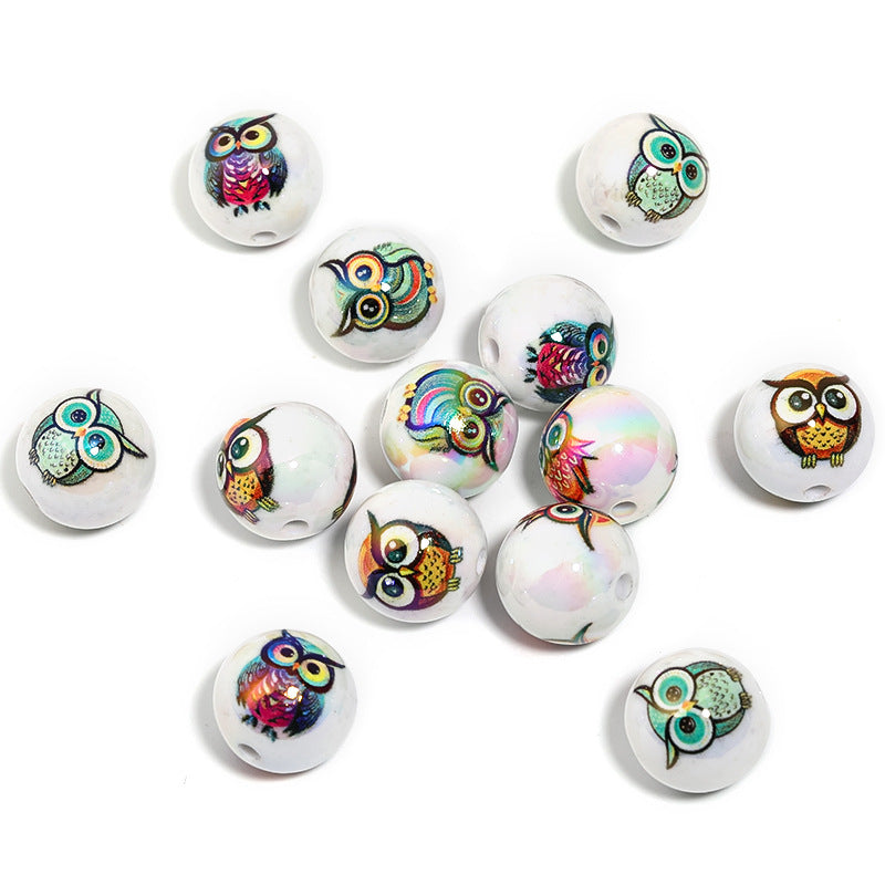 Wholesale 100pcs Cute Owl Print Acrylic Cartoon Animal Diy Beads