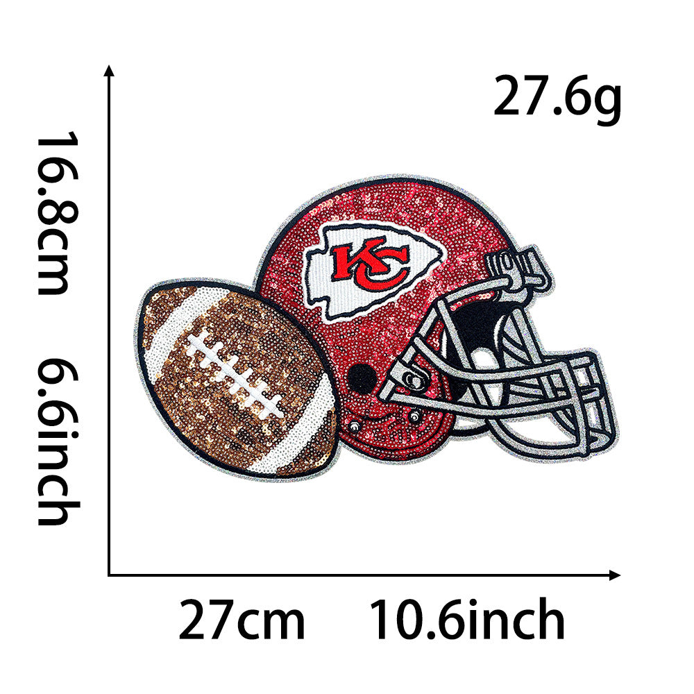 Wholesale Football Helmet Embroidered Patch Sequined Sparkle Design Iron On Adhesive Backing Large Size DIY Fashion Accessory For Hats Shoes DIY Patches