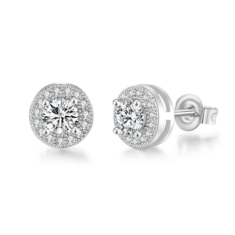 Wholesale Round Full Diamond Hip Hop Zircon Earrings