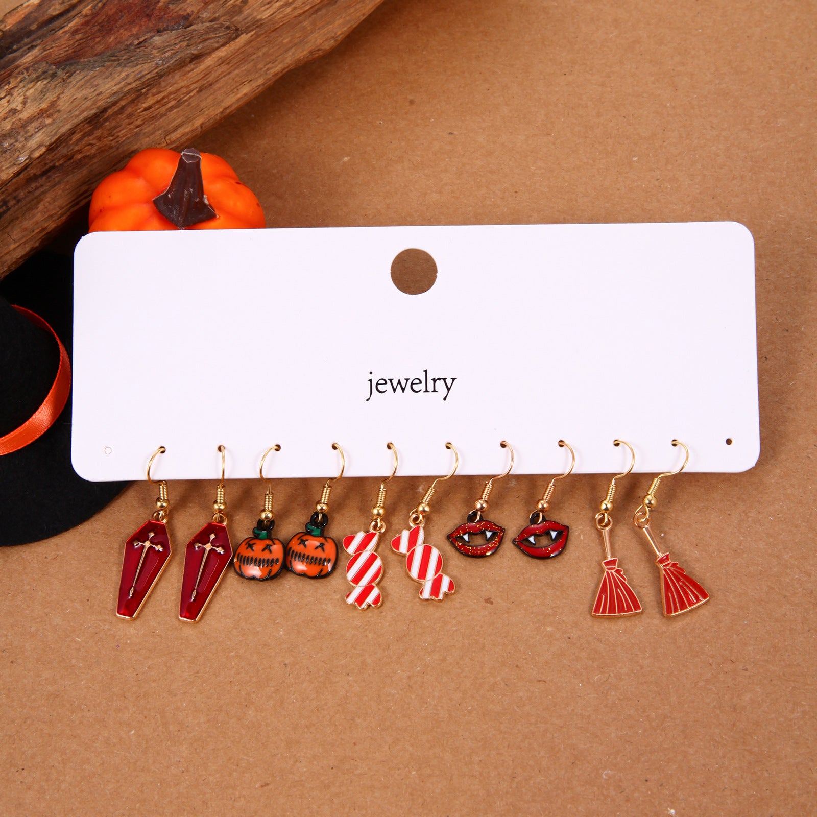 Wholesale Zinc Alloy  Earring Set With Dripping Oil Pumpkin Skull Design Party Wear Fashion Accessory