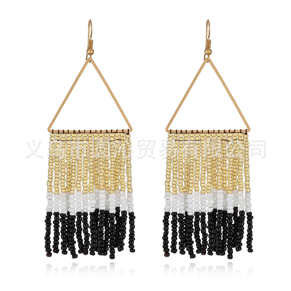 Wholesale Vintage Bohemian Handmade Tassel Rice Bead Earrings
