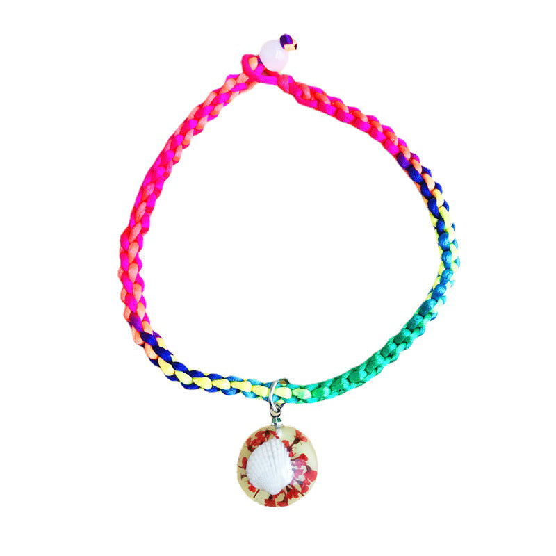 Wholesale 10PCS Handwoven Colorful Rope Amber Starfish Resin Bracelet