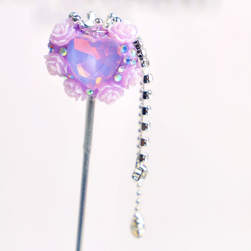 Wholesale 5pcs Crown Heart Shape Cat's Eye Tassel Polymer Clay Beads